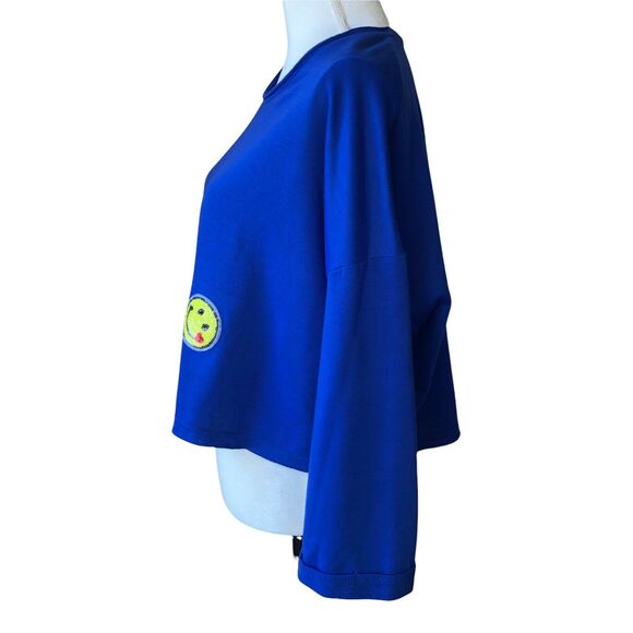 SugarHigh Clothing Blue crop sweatshirt with yellow smiley faces - Picture 4 of 6
